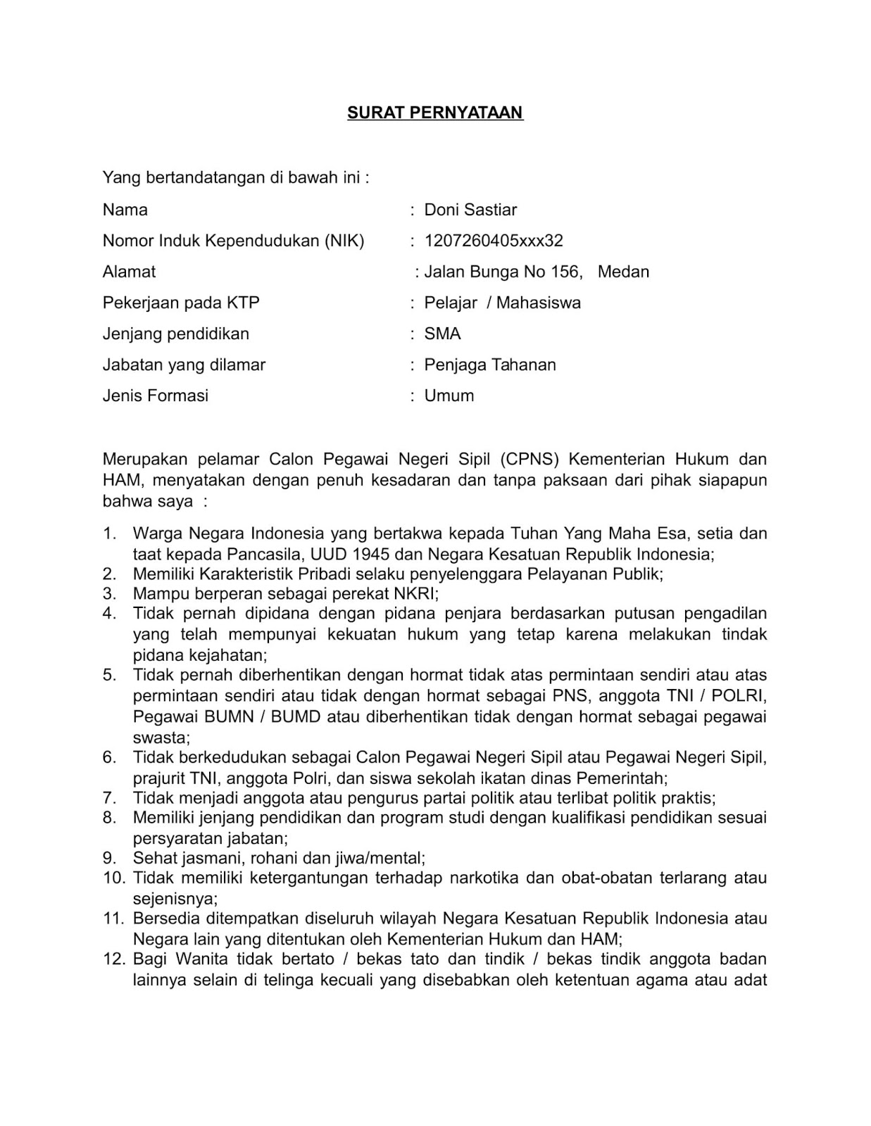 Detail Format Surat Lamaran Cpns 2019 Kemenkumham Nomer 17