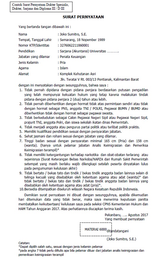 Detail Format Surat Lamaran Cpns 2019 Kemenkumham Nomer 19