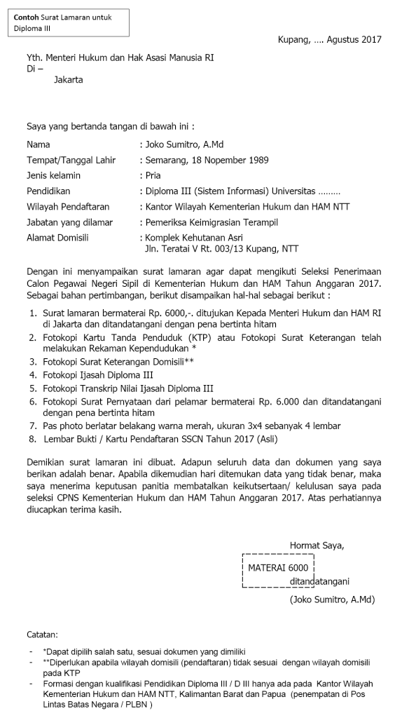 Detail Format Surat Lamaran Cpns 2019 Kemenkumham Nomer 2