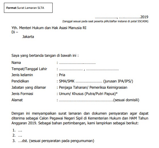 Detail Format Surat Lamaran Cpns 2019 Kemenkumham Nomer 21