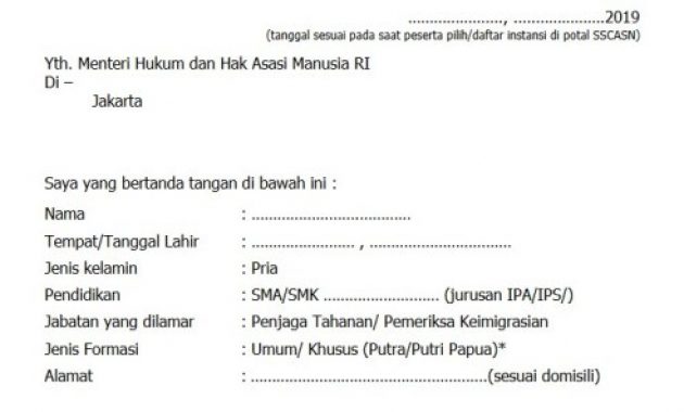 Detail Format Surat Lamaran Cpns 2019 Kemenkumham Nomer 22