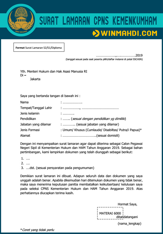 Detail Format Surat Lamaran Cpns 2019 Kemenkumham Nomer 24