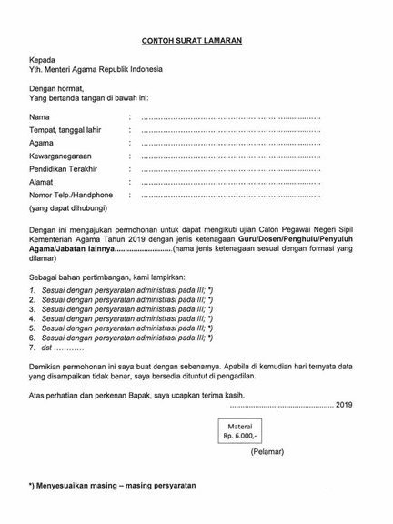 Detail Format Surat Lamaran Cpns 2019 Kemenkumham Nomer 46
