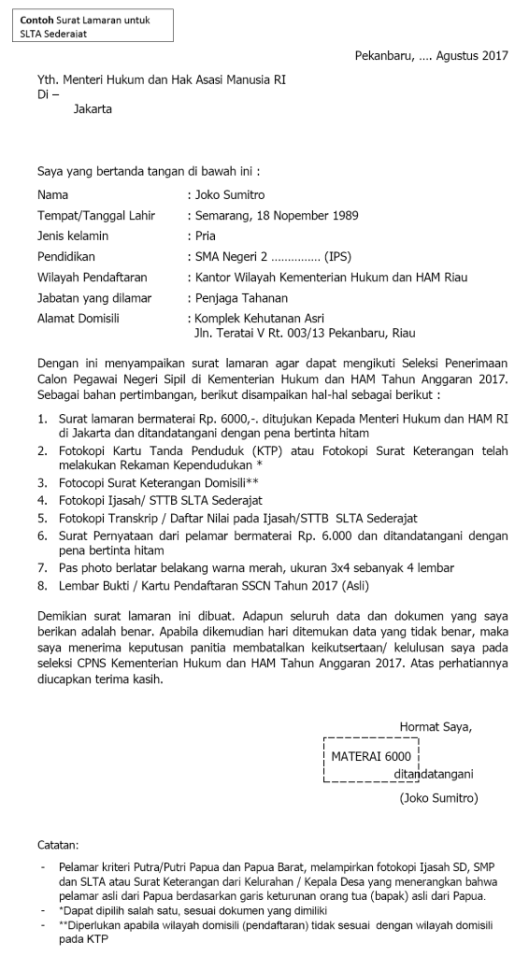 Detail Format Surat Lamaran Cpns 2019 Kemenkumham Nomer 51