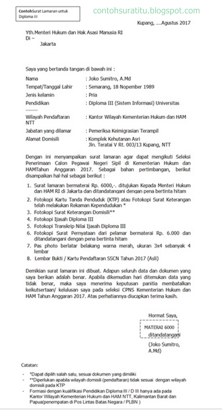 Detail Format Surat Lamaran Cpns 2019 Kemenkumham Nomer 52