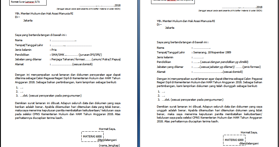 Detail Format Surat Lamaran Cpns 2019 Kemenkumham Nomer 53