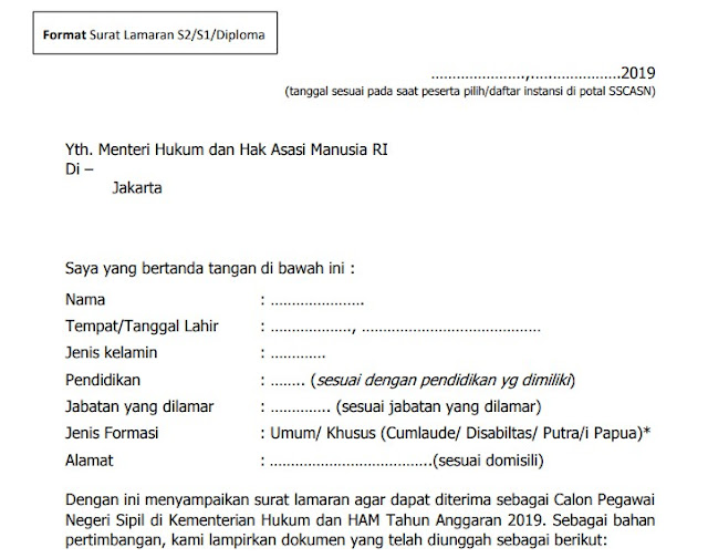 Detail Format Surat Lamaran Cpns 2019 Kemenkumham Nomer 9