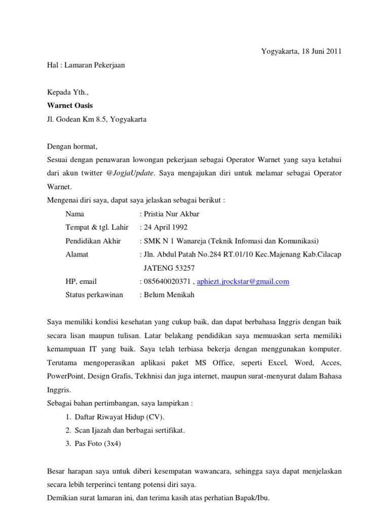 Detail Format Surat Lamaran Kerja Dan Cv Nomer 22