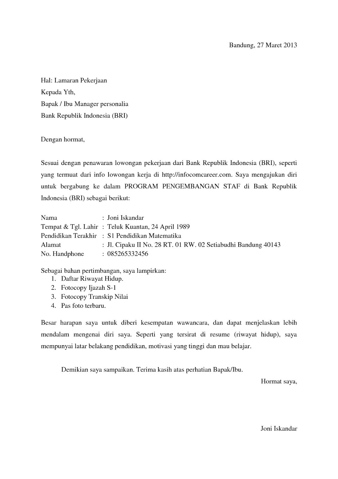 Detail Format Surat Lamaran Kerja Dan Cv Nomer 27