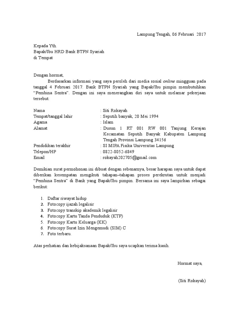 Detail Format Surat Lamaran Kerja Di Bank Nomer 40