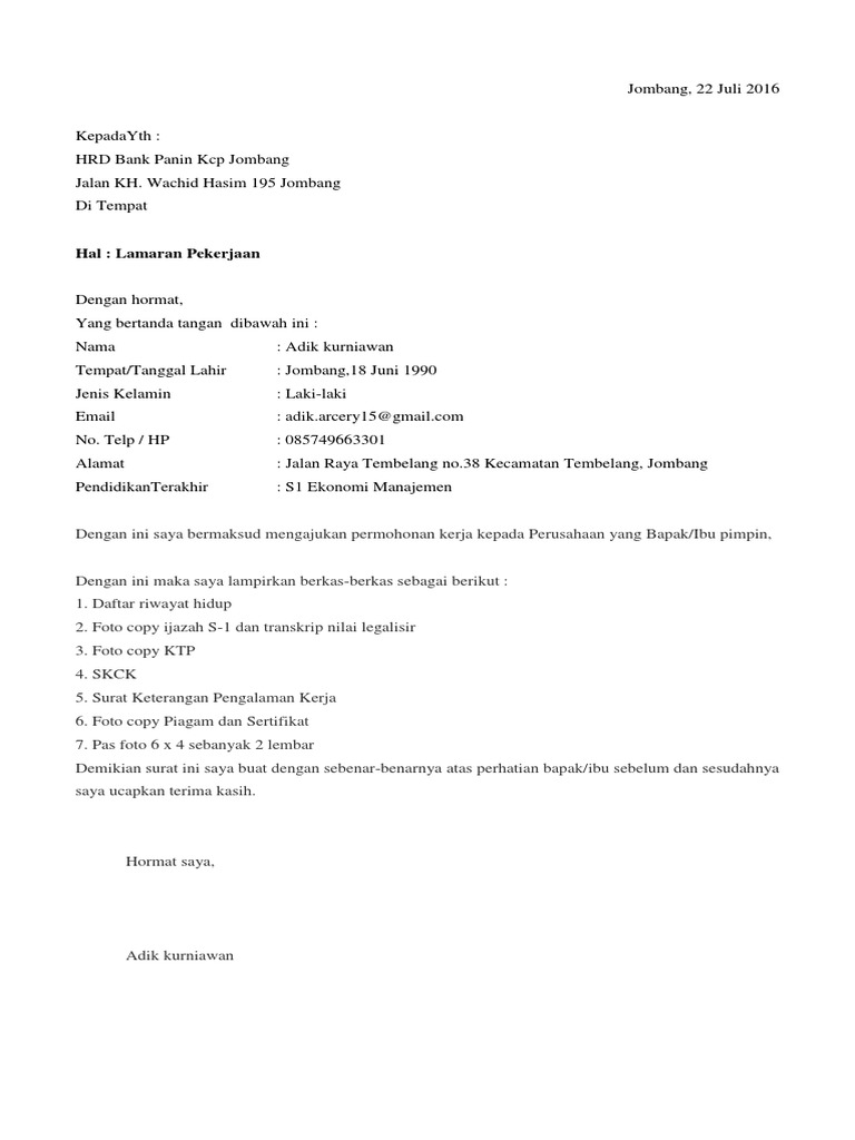 Detail Format Surat Lamaran Kerja Di Bank Nomer 54