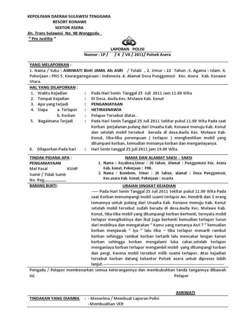 Detail Format Surat Laporan Polisi Nomer 2