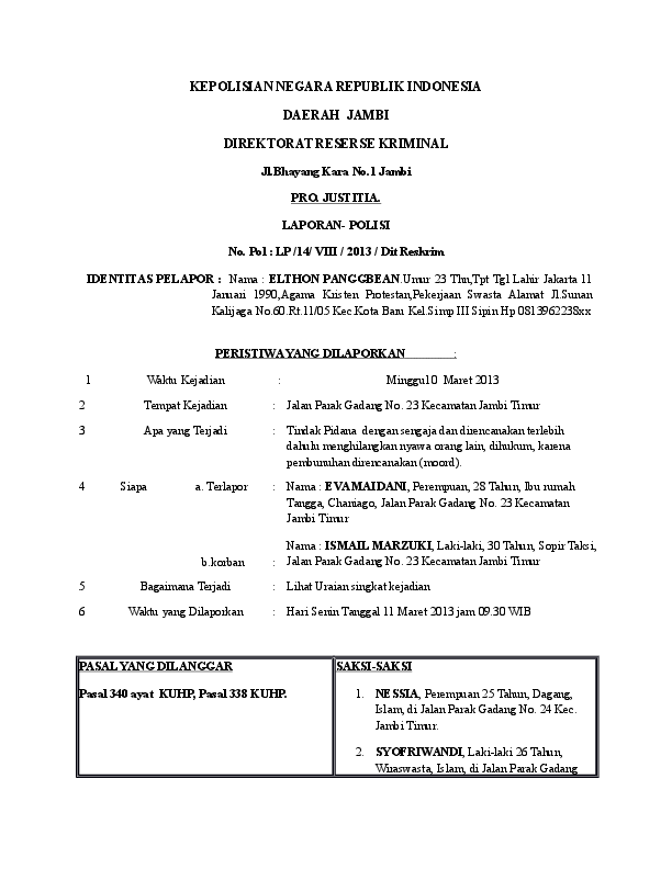 Detail Format Surat Laporan Polisi Nomer 8