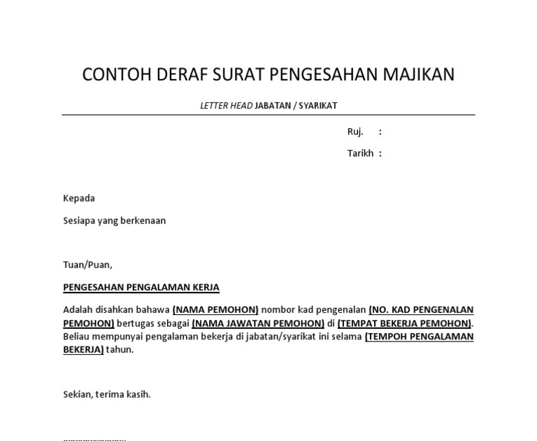 Detail Format Surat Pengalaman Kerja Nomer 23