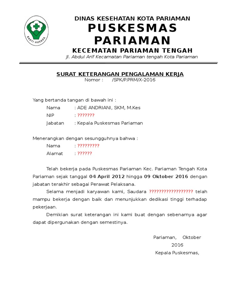 Detail Format Surat Pengalaman Kerja Nomer 43