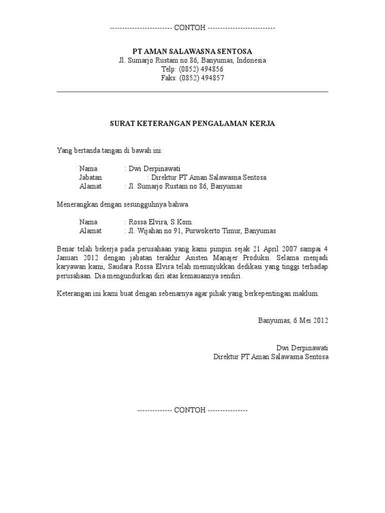 Detail Format Surat Pengalaman Kerja Nomer 46