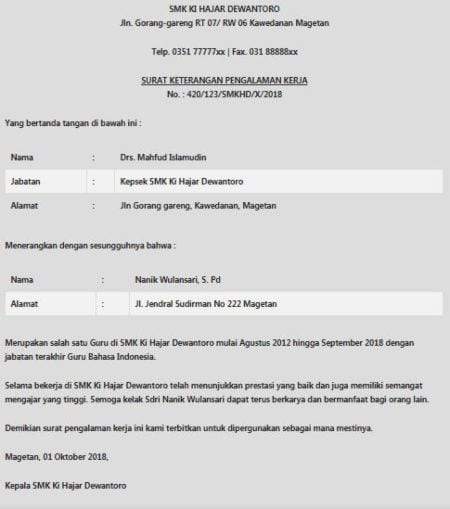 Detail Format Surat Pengalaman Kerja Nomer 53