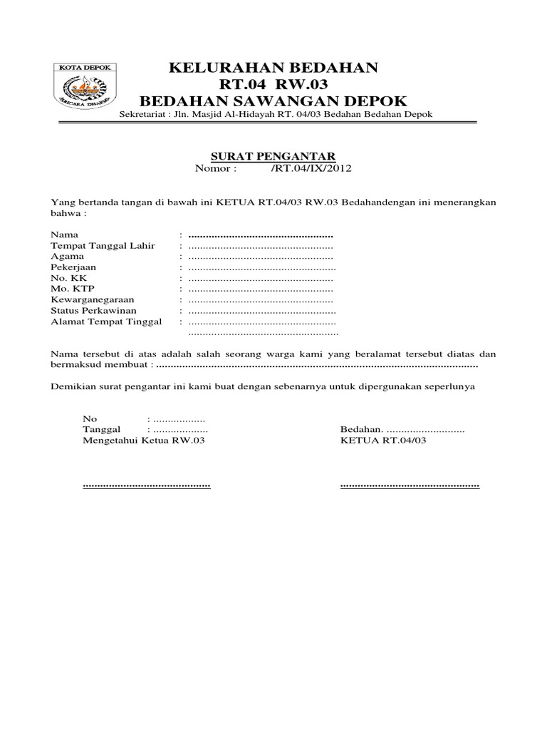 Detail Format Surat Pengantar Rt Nomer 16