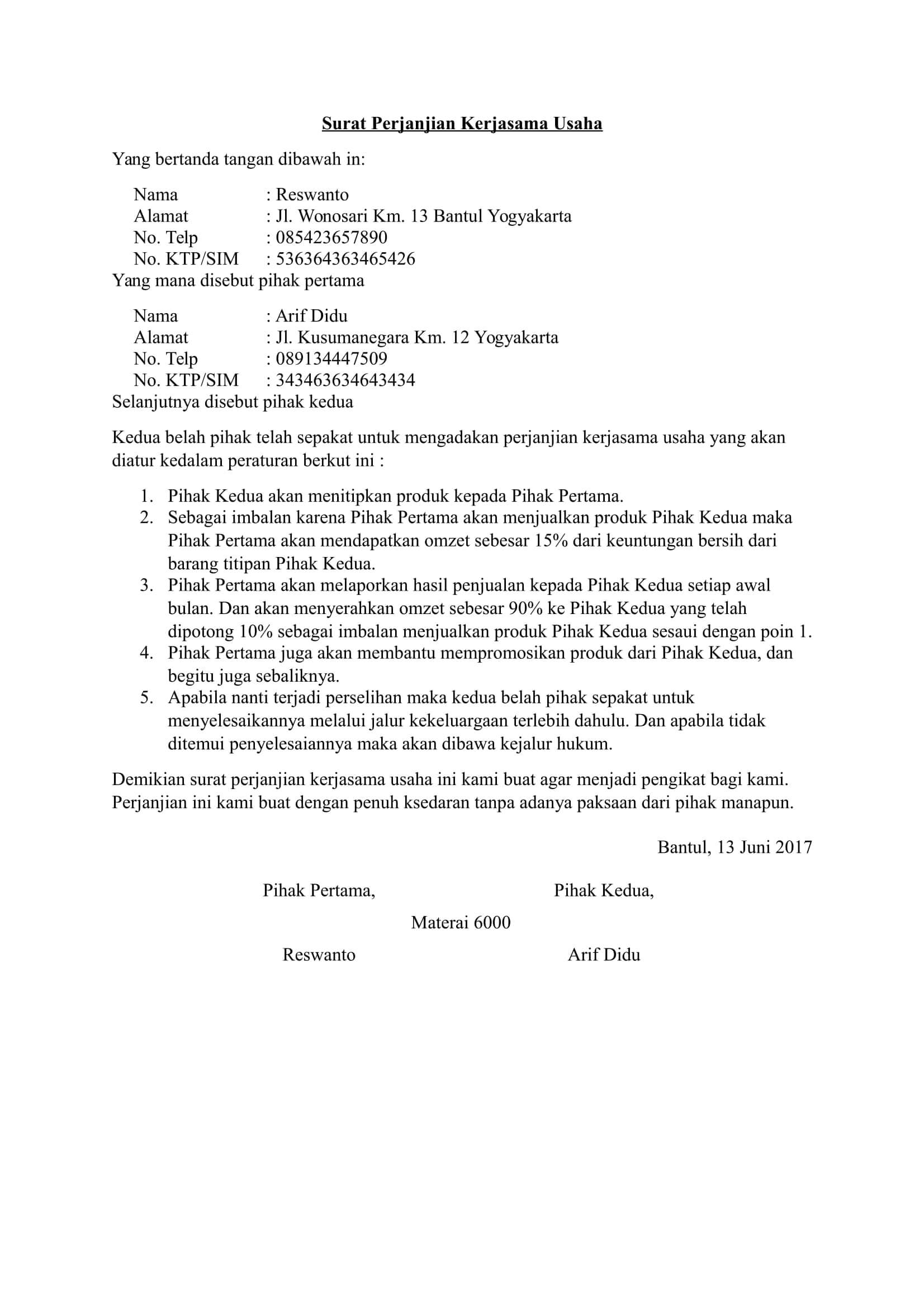 Detail Format Surat Perjanjian Nomer 9