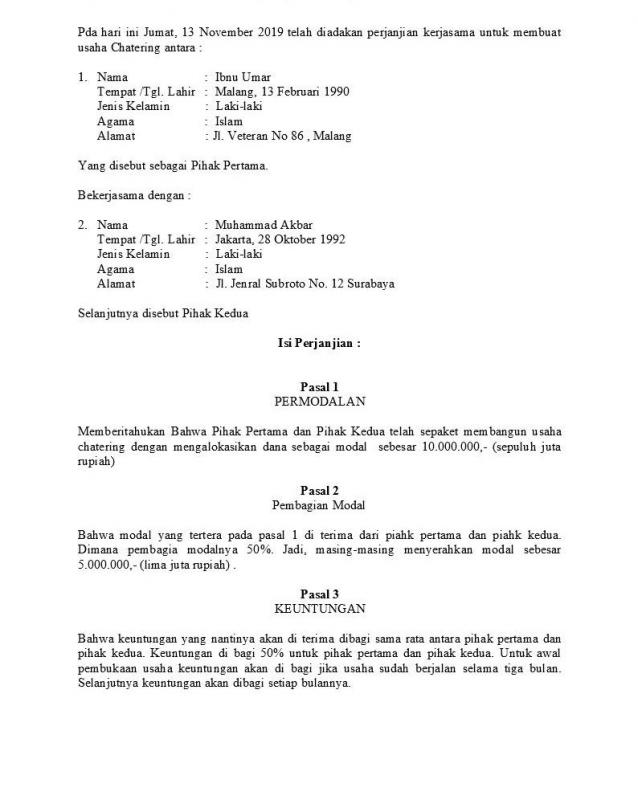 Detail Format Surat Perjanjian Nomer 44