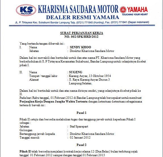 Detail Format Surat Perjanjian Nomer 47