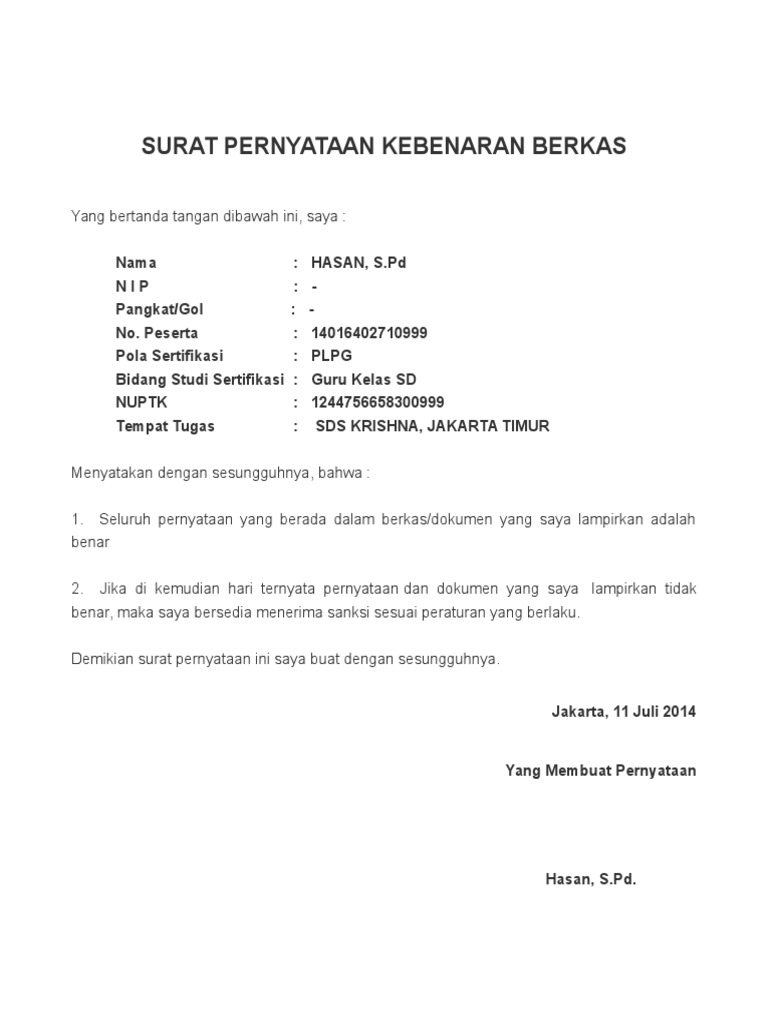 Detail Format Surat Pernyataan Nomer 24