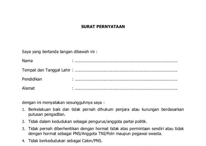 Detail Format Surat Pernyataan Nomer 5