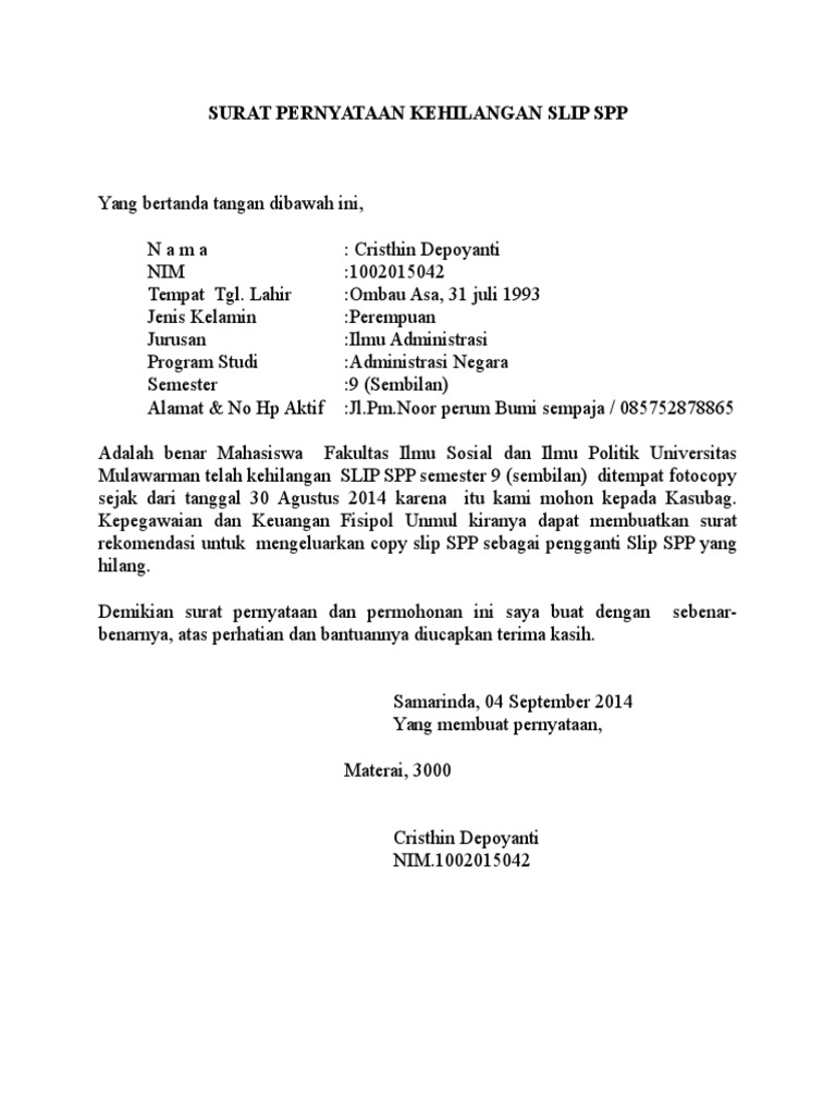 Detail Format Surat Pernyataan Kehilangan Nomer 24