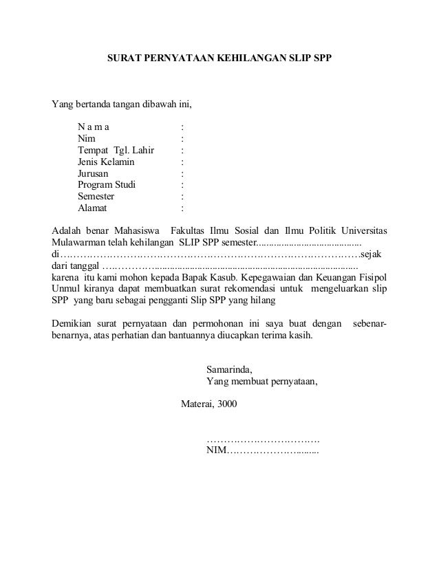 Detail Format Surat Pernyataan Kehilangan Nomer 5