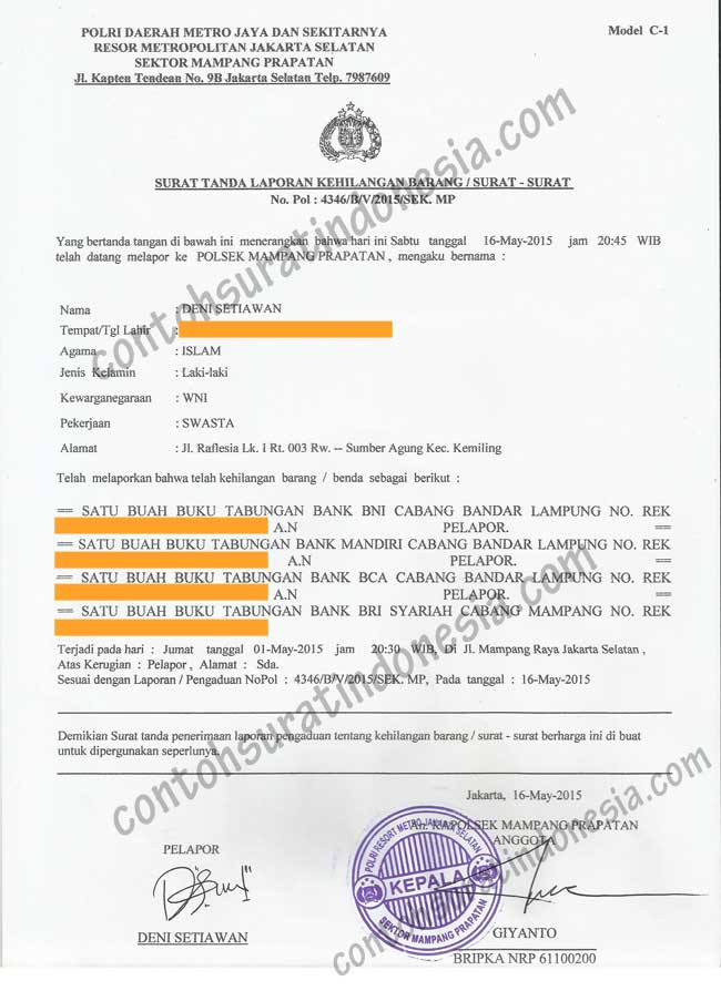 Detail Format Surat Pernyataan Kehilangan Nomer 37