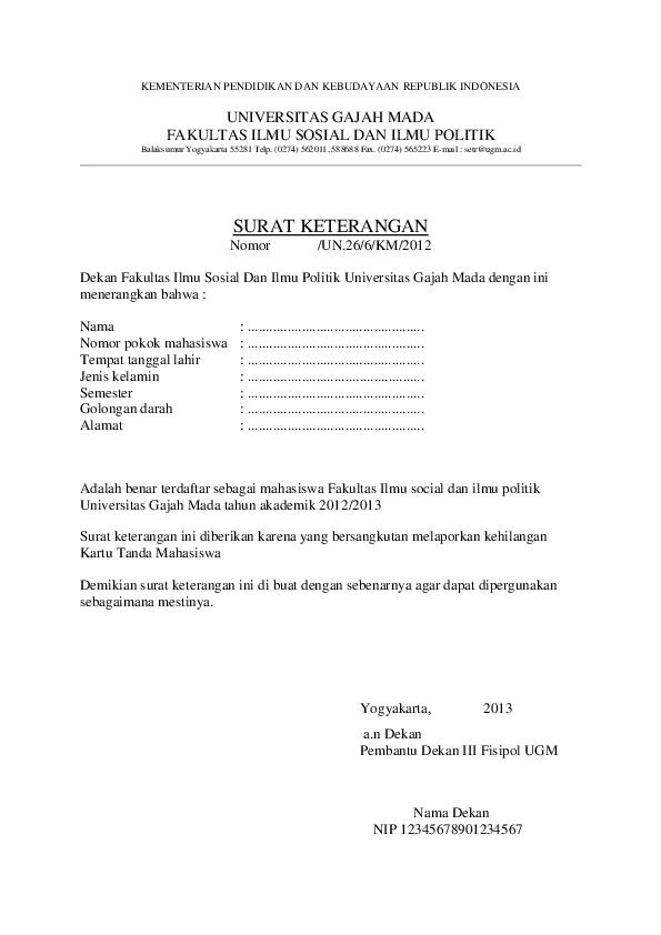 Detail Format Surat Pernyataan Kehilangan Nomer 51