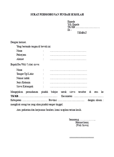 Detail Format Surat Pindah Sekolah Nomer 2