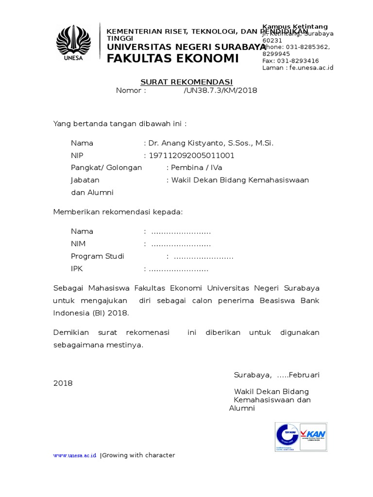 Detail Format Surat Rekomendasi Beasiswa Nomer 23