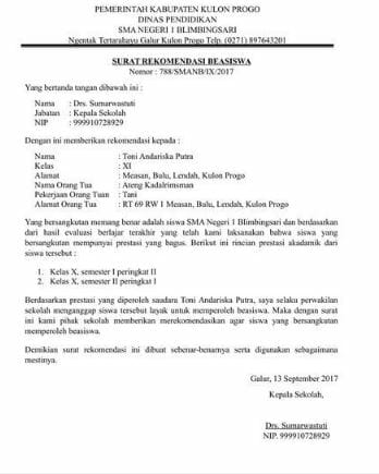 Detail Format Surat Rekomendasi Beasiswa Nomer 3