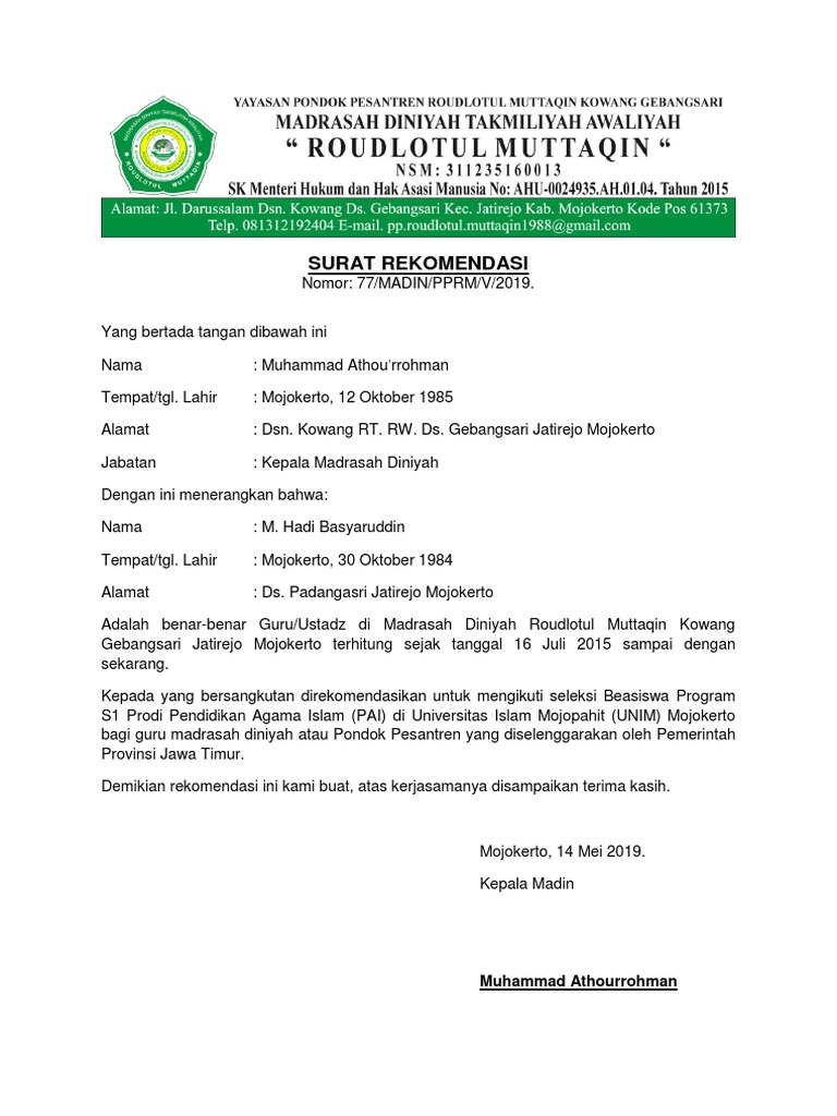 Detail Format Surat Rekomendasi Beasiswa Nomer 49