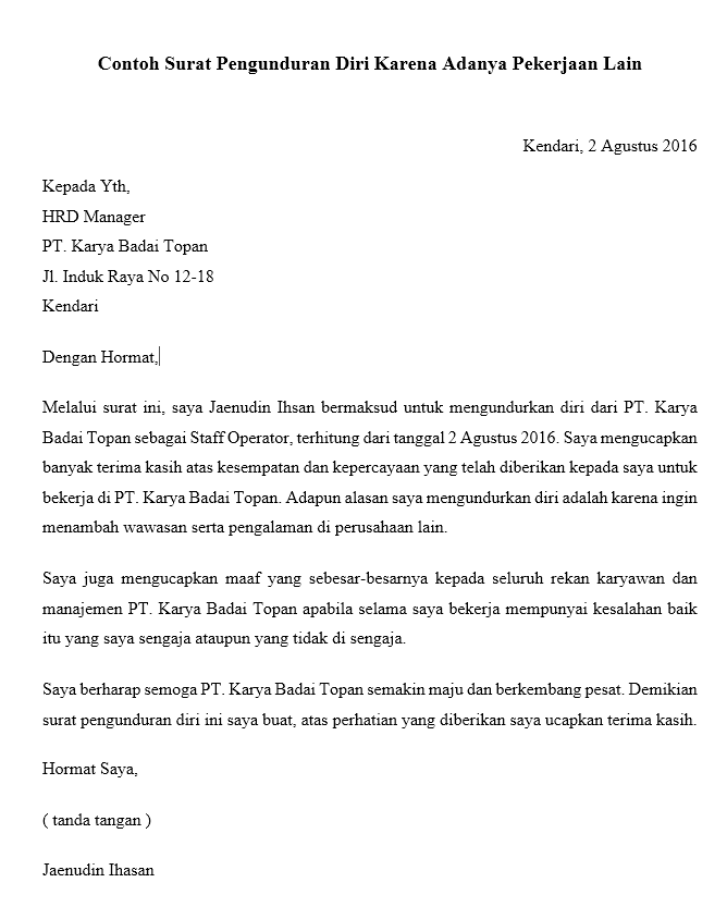 Detail Format Surat Resign Nomer 47