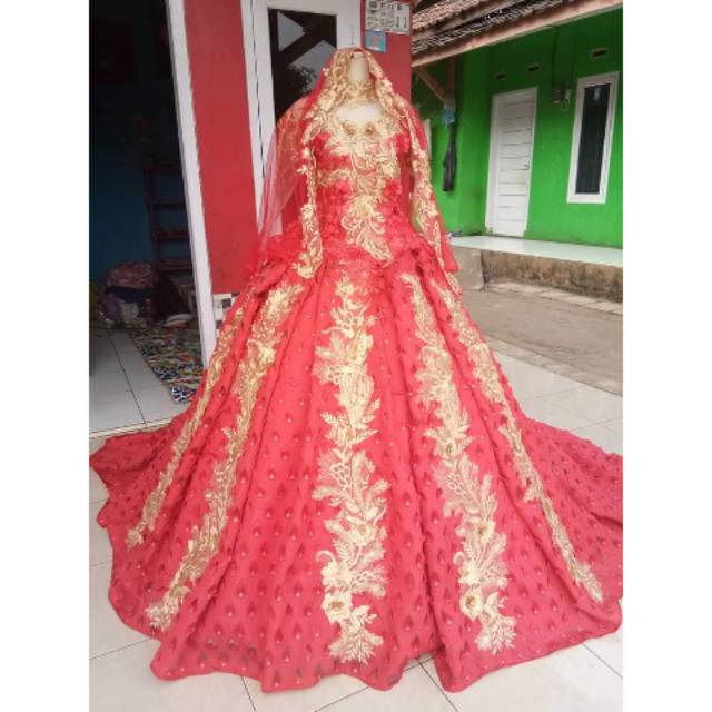 Detail Baju Pengantin Merah Gold Nomer 48