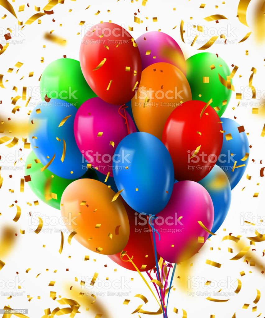 Detail Balloons And Confetti Realistic Nomer 17