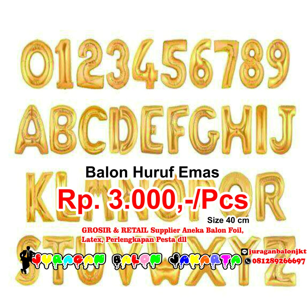 Detail Balon Huruf Emas Nomer 56