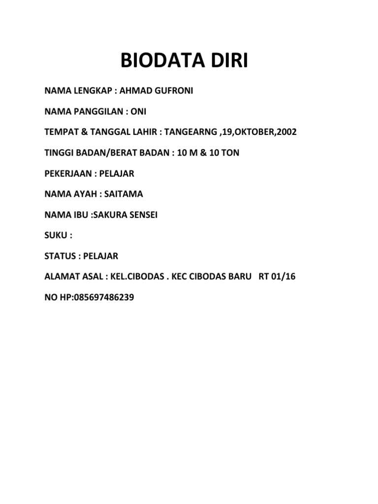 Detail Foto Biodata Nomer 20