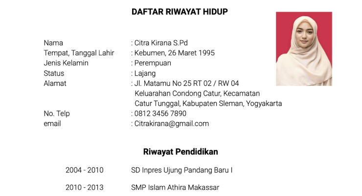 Detail Foto Daftar Riwayat Hidup Nomer 21