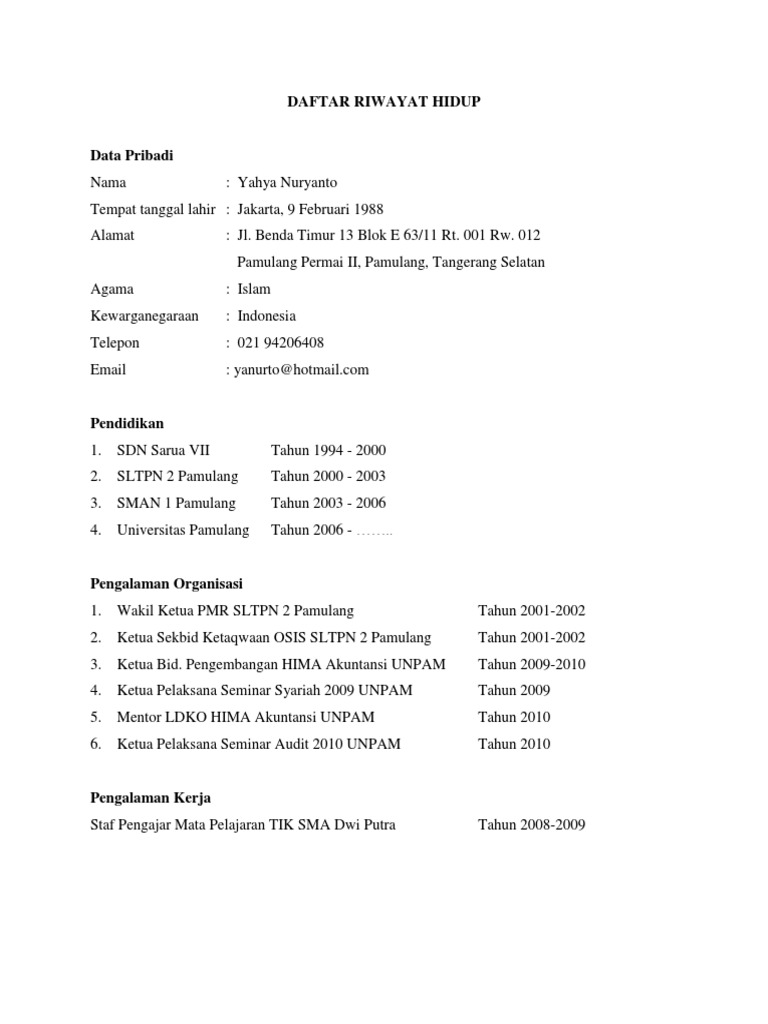 Detail Foto Daftar Riwayat Hidup Nomer 22