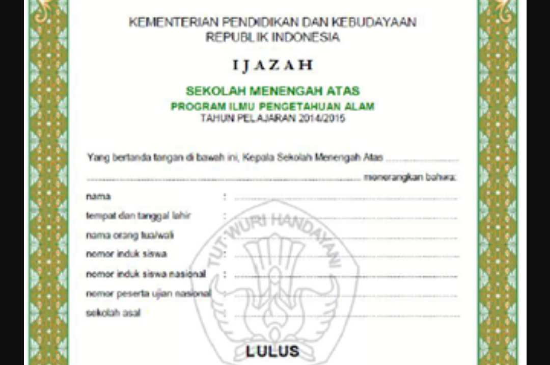 Detail Foto Ijazah Nomer 29