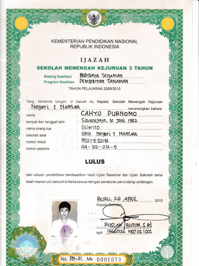 Detail Foto Ijazah Smk Nomer 3