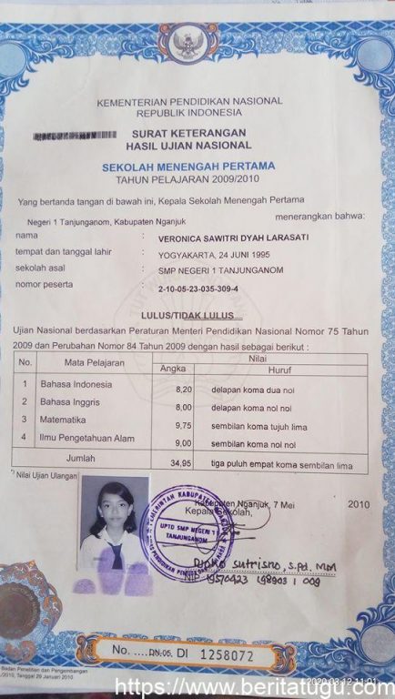 Detail Foto Ijazah Smp Nomer 9