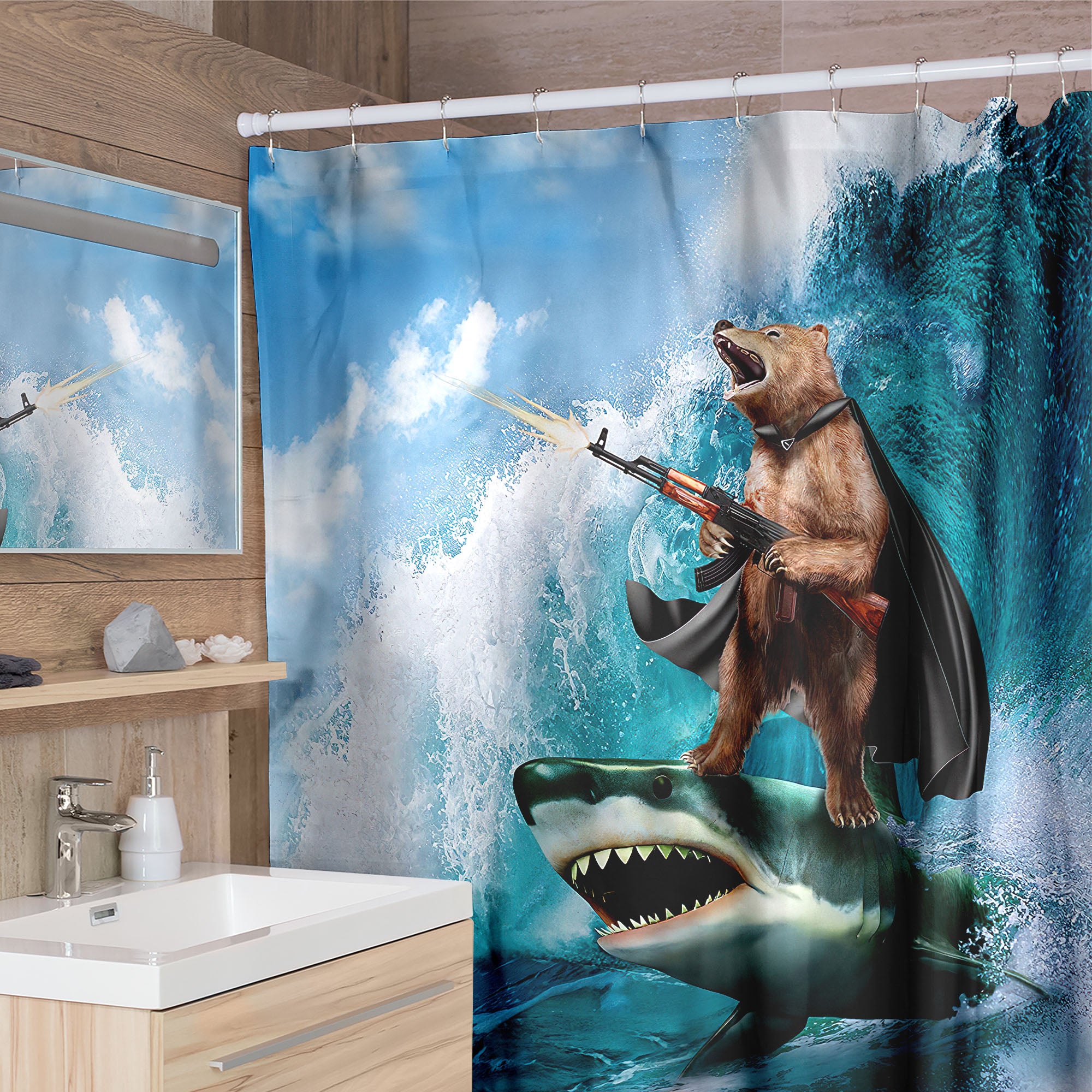 Detail Bear And Shark Shower Curtain Nomer 6