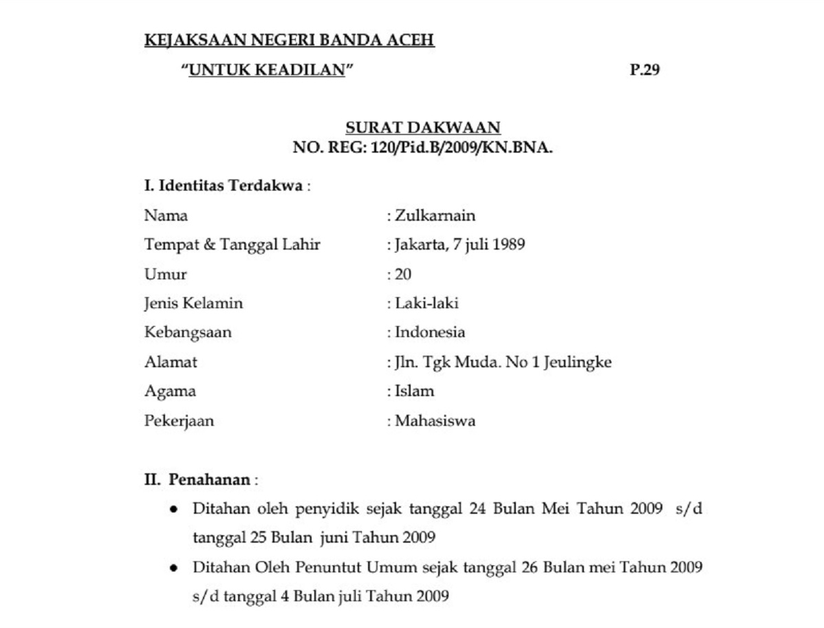 Detail Bentuk Surat Dakwaan Nomer 26