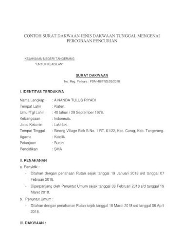 Detail Bentuk Surat Dakwaan Nomer 31