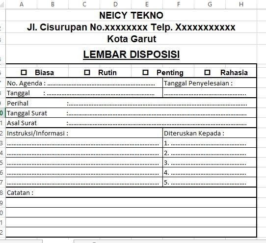 Detail Bentuk Surat Disposisi Nomer 9