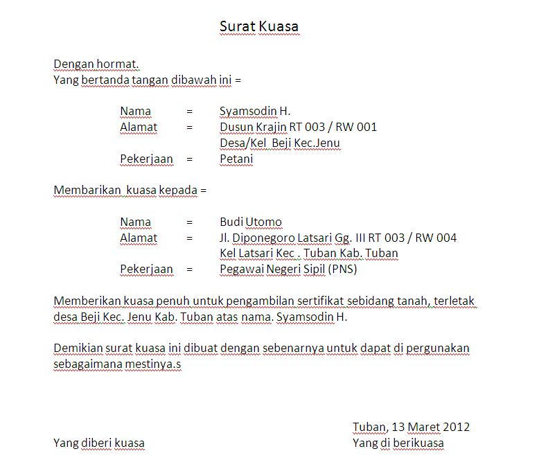 Detail Bentuk Surat Kuasa Nomer 42